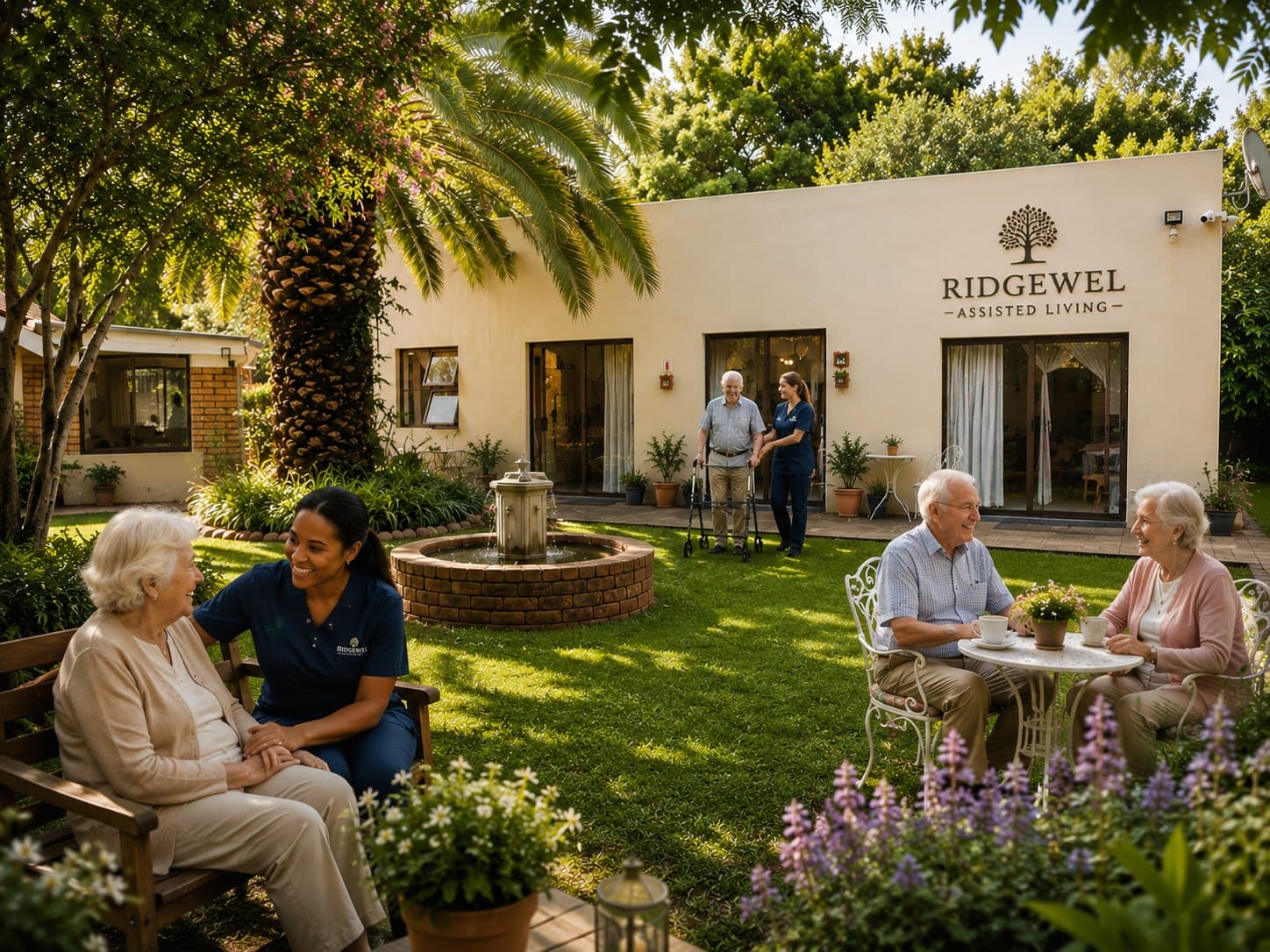 Residents relaxing in the garden at Ridgewel Assisted Living in Randpark Ridge